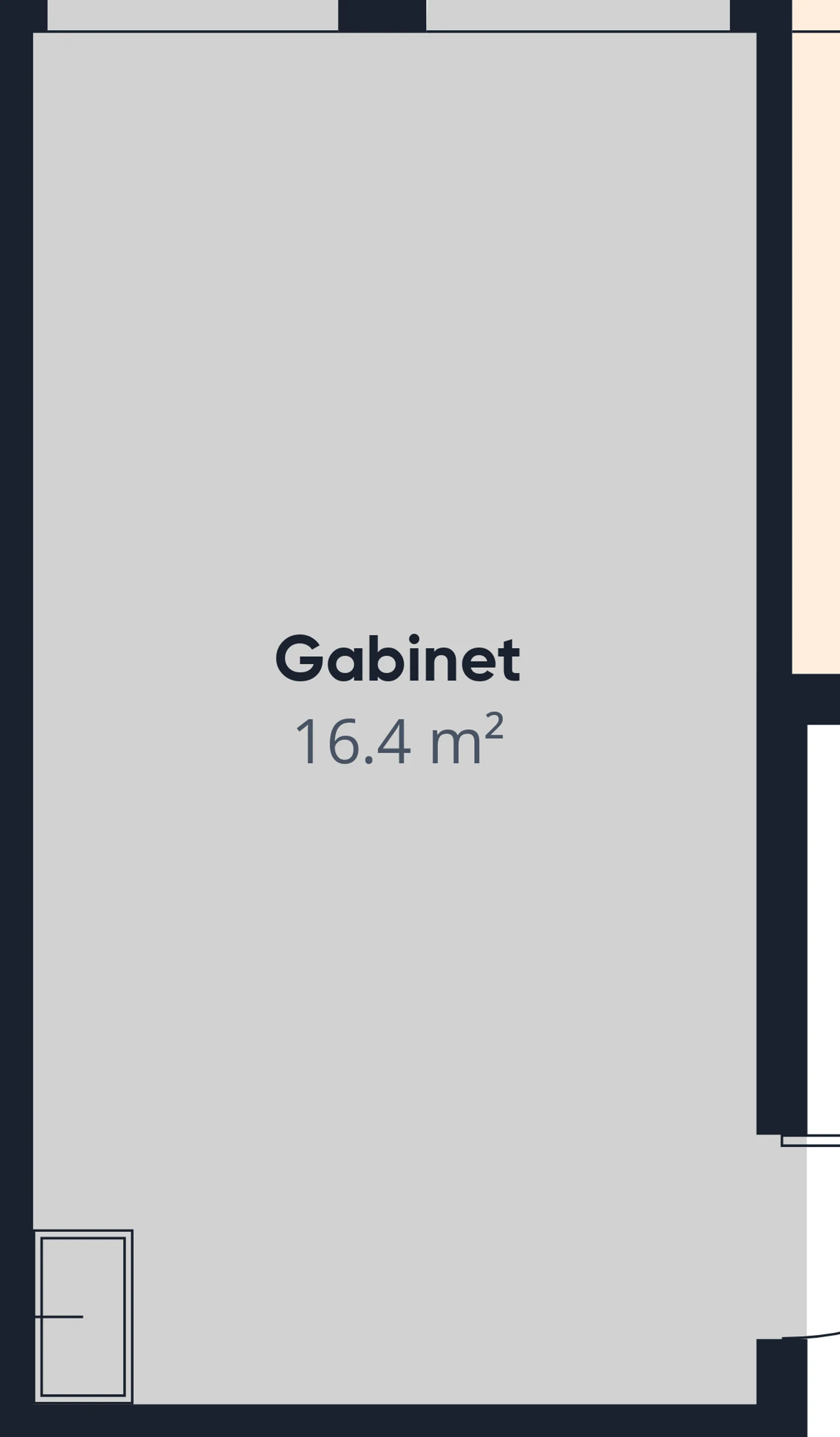 Floor plan of the 16.4 m² unit with room dimensions